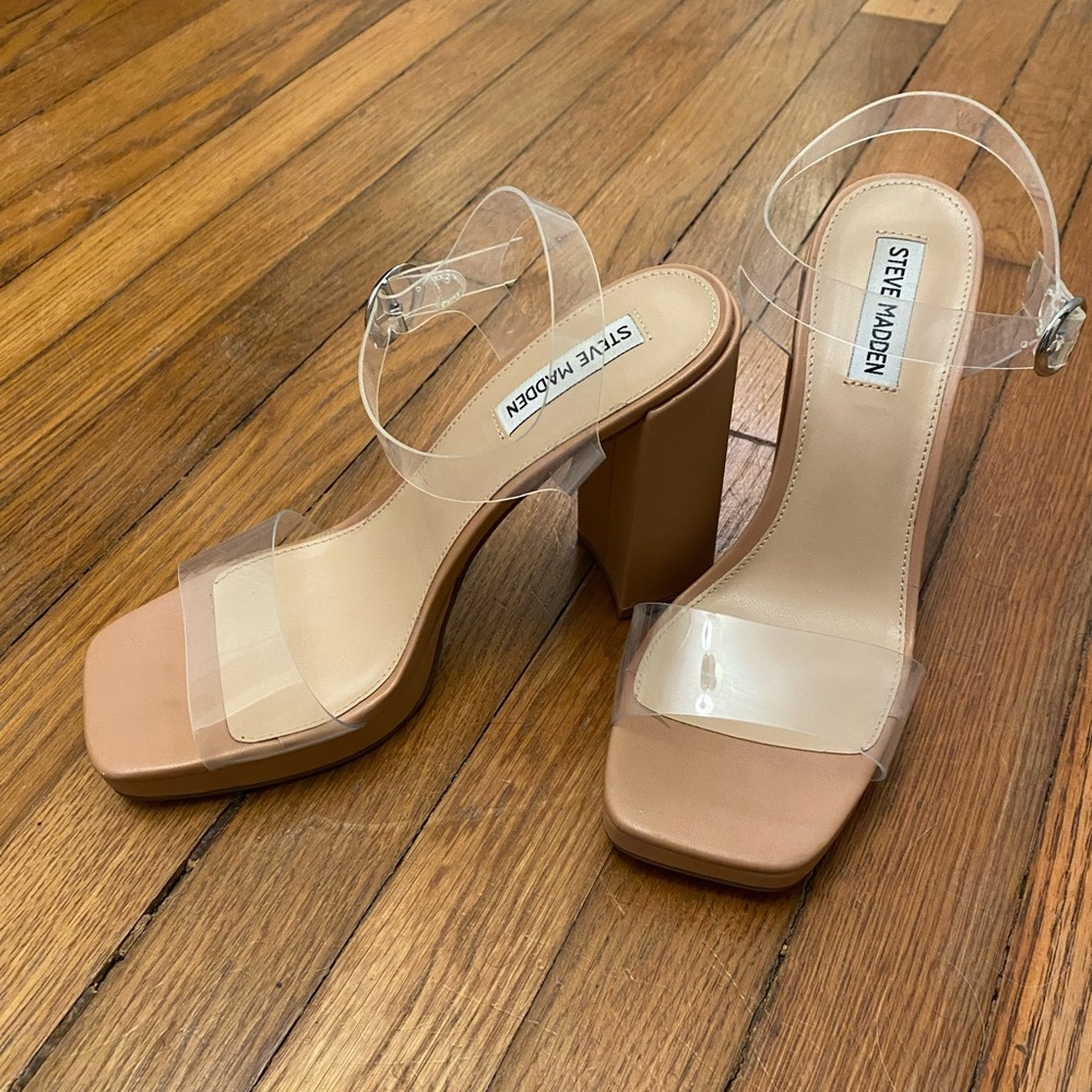 Steve Madden Clear Strap Block Heel Sandal
